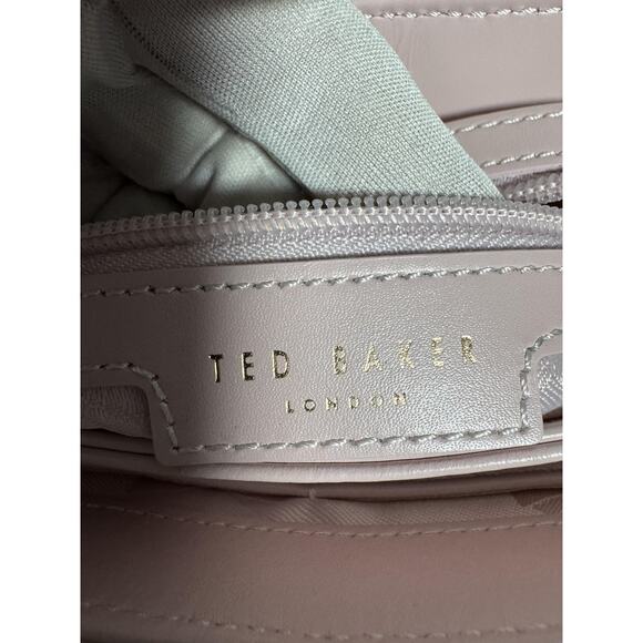 Ted Baker London Crossbody Bag Womens Small Pink Velvet Quilted Bow Rose Gold - Picture 7 of 11